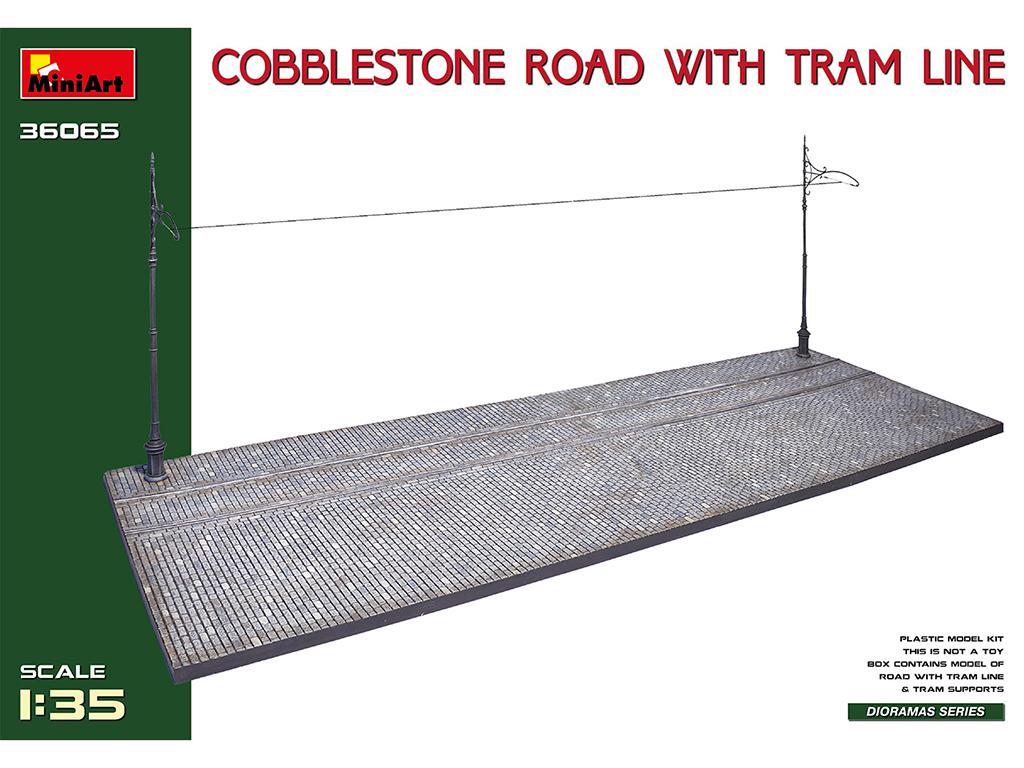 Base de diorama Cobblestone Road With Tram Line (Vista 1)